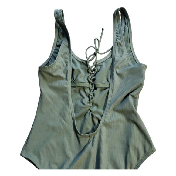 Xhilaration One Piece Swimsuit Women's Medium Green Lace Up Low Back Swimwear - Picture 6 of 8